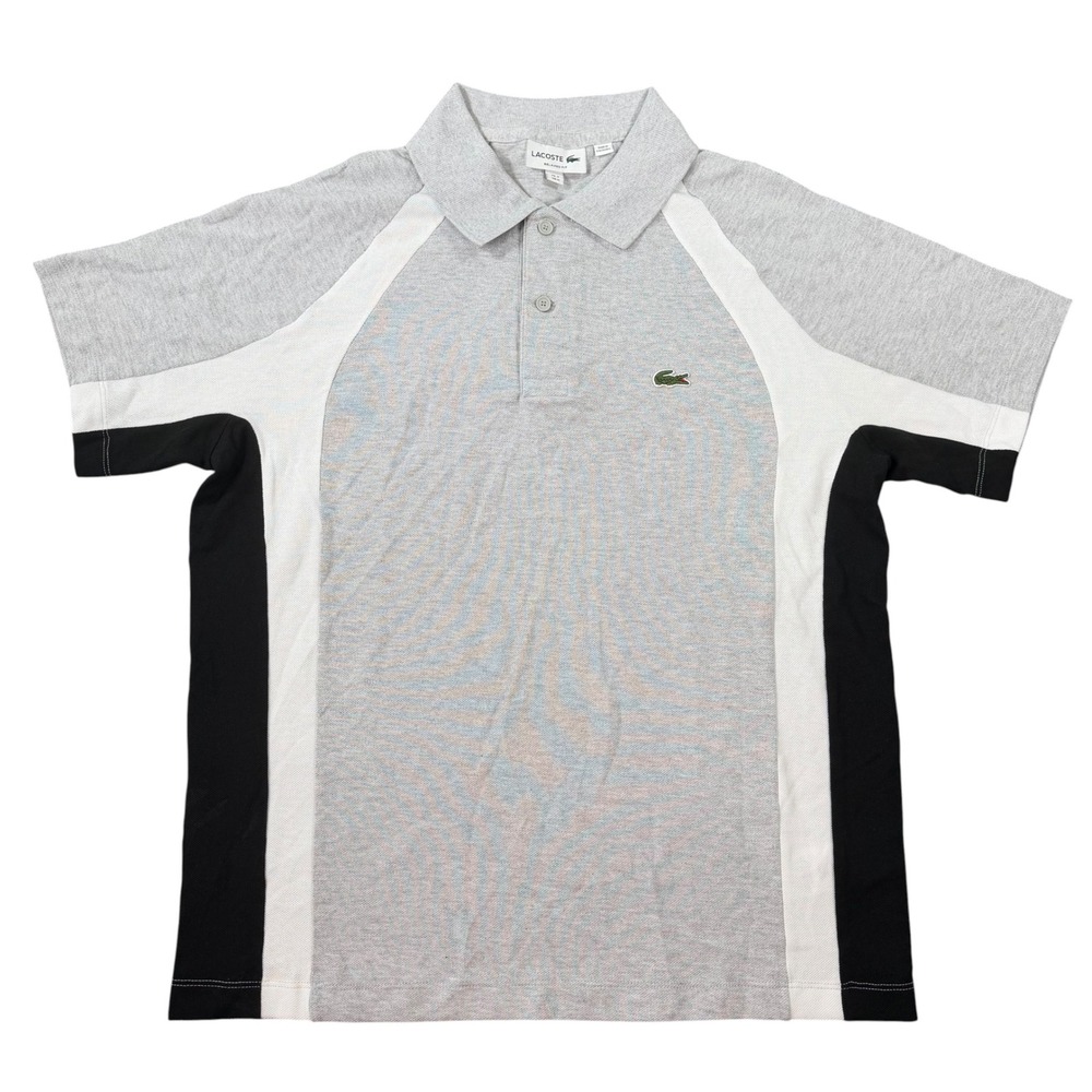 Lacoste Mens Relaxed Fit Colorblock Grey White Black Polo Shirt Size M